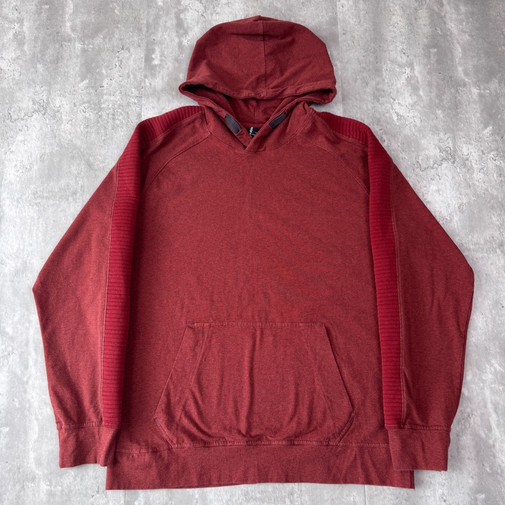 Prana Brigg Hoodie Mens Large Burgundy Organic Cotton Pullover Outdoor Climbing